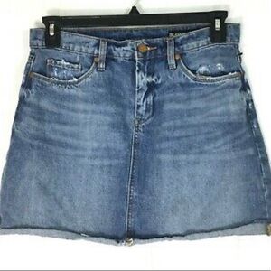 BLANK NYC Blue Denim Distressed Raw Hem Mini Skirt